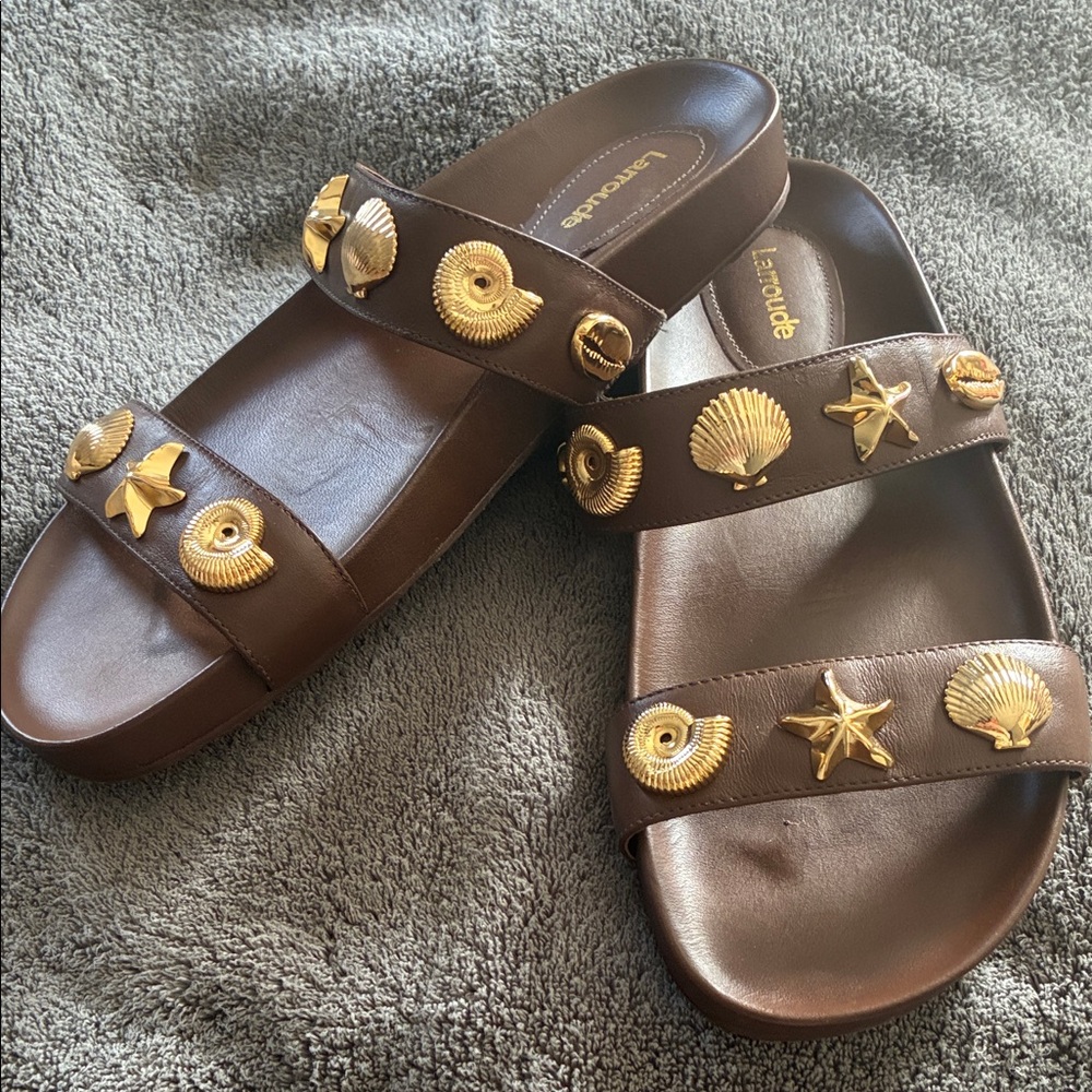 Larroude Brown Sandals with Gold Accents